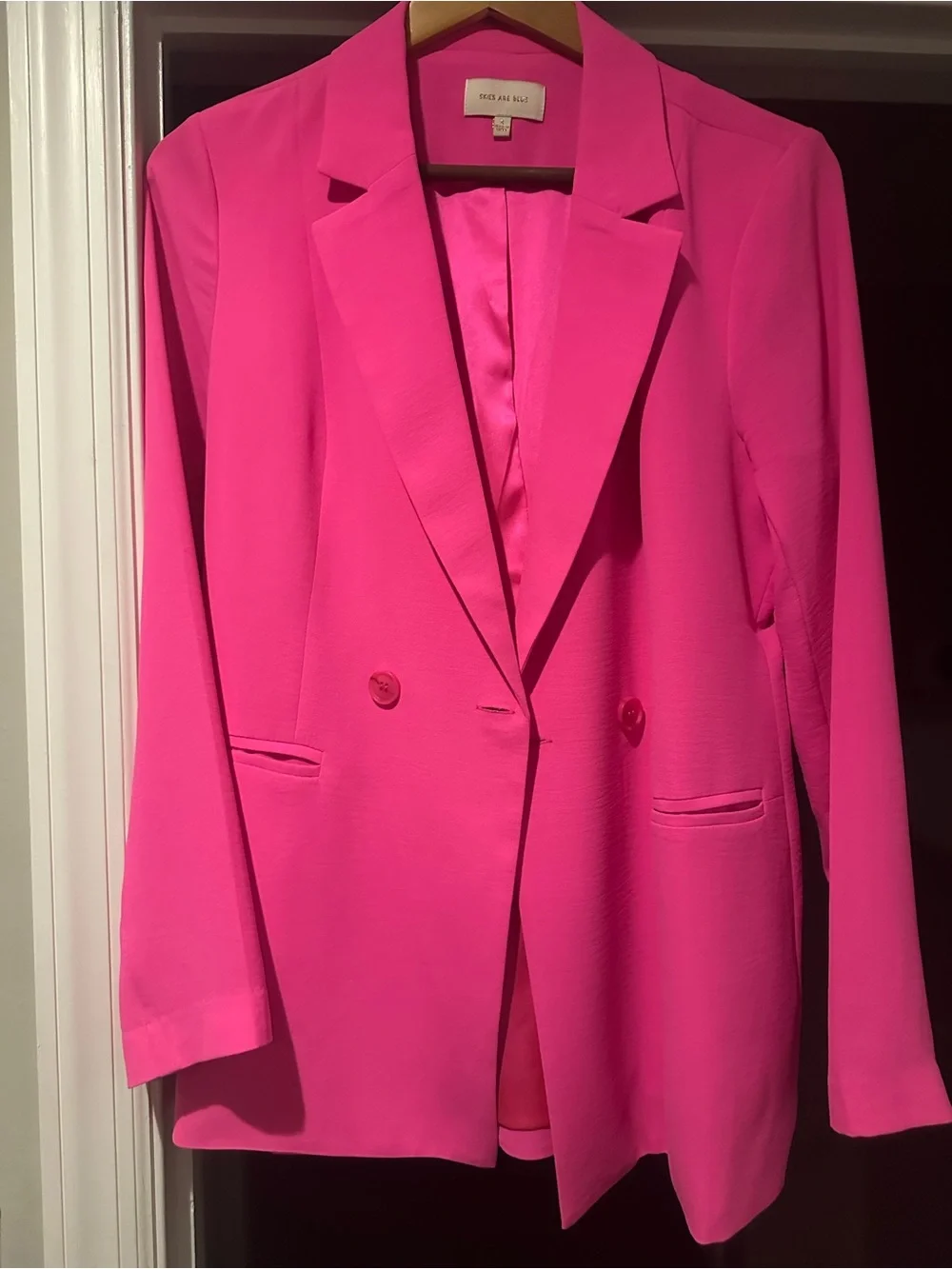 Skies Are Blue Bright Hot Pink Double-Breasted Blazer